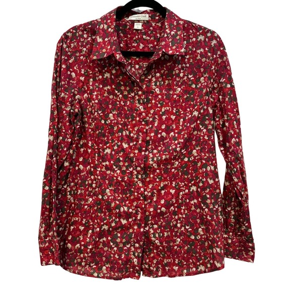 Coldwater Creek Tops - COLDWATER CREEK No Iron 100% Cotton Reds Olive Beige Size L